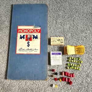 Monopoly Blue Board Game Parker Brothers 1935 1946 Copyright Vintage Wood Piece